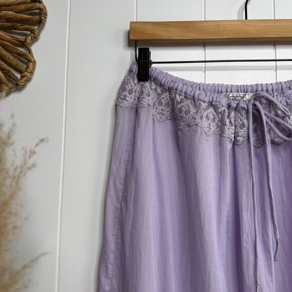 Free People maxi skirt floral lace pleated sheer tiered ruffle Large - Picture 4 of 8